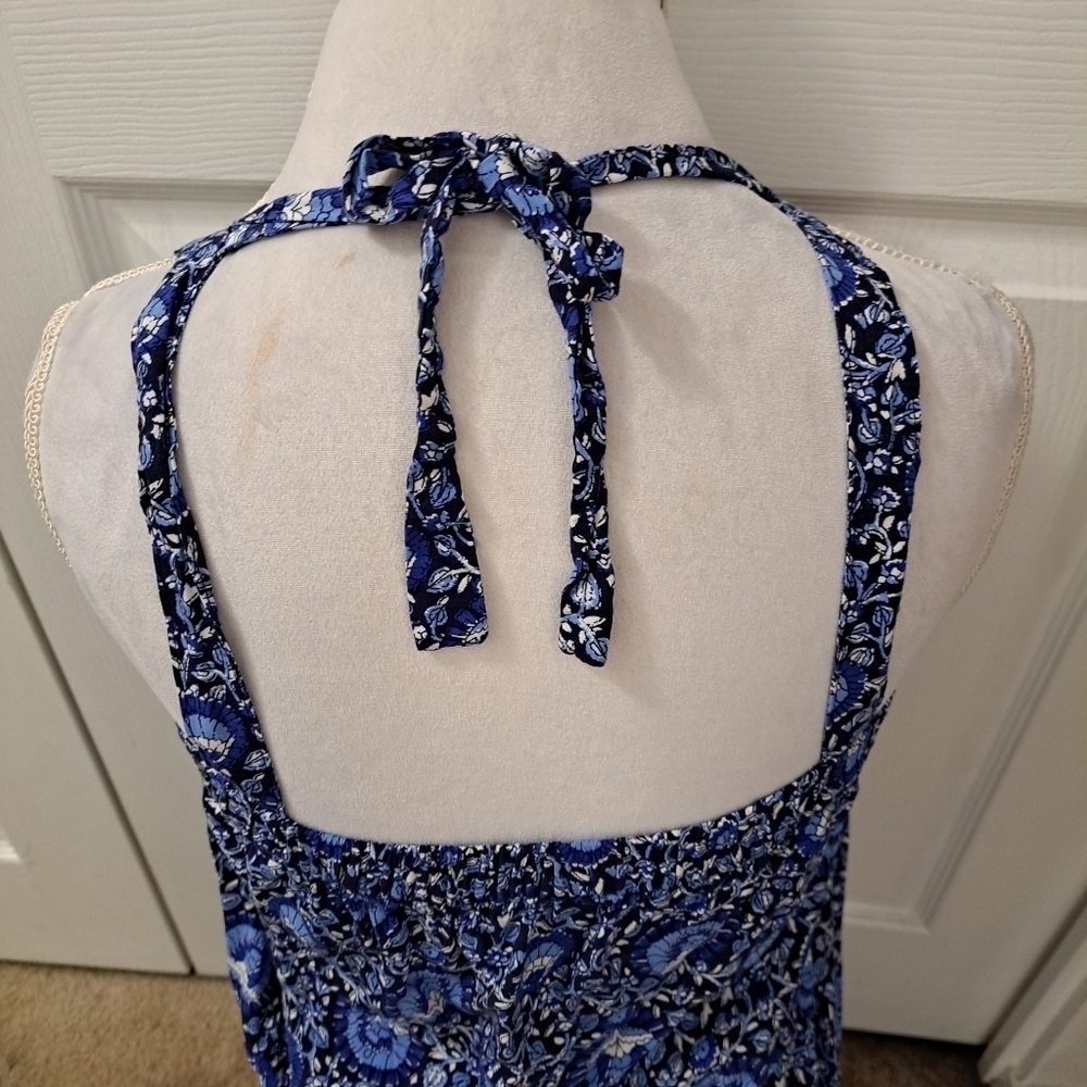 Boho Floral Dark Sea Blue Maxi Dress    Size M - Picture 7 of 10